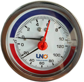 Термоманометр  80мм горизонтальное подключ 0-10bar, 0-120С, 1/4-1/2